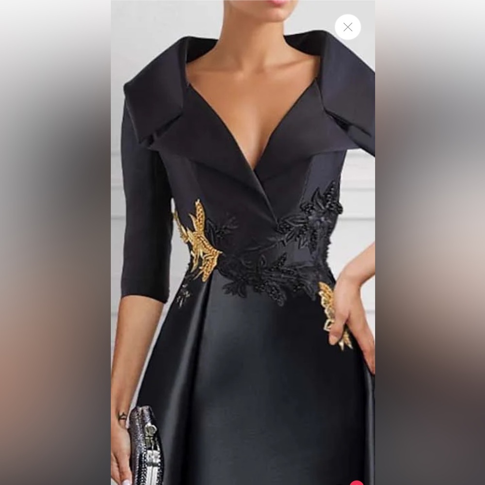 NWT Enigma Era A-Line Satin Shirt Collar 3/4 Length Long Sleeve Dress - Picture 3 of 8